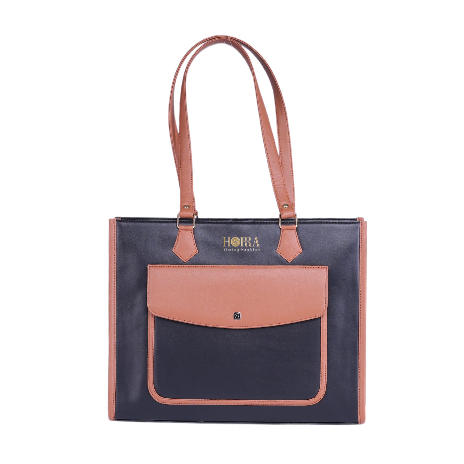 HORRA Vegan Leather Shoulder Bag For Women With External Pocket - Black | Fits 13 Inch Laptop