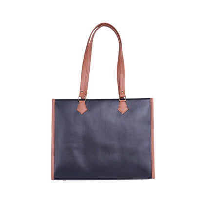 HORRA Vegan Leather Shoulder Bag For Women With External Pocket - Black | Fits 13 Inch Laptop