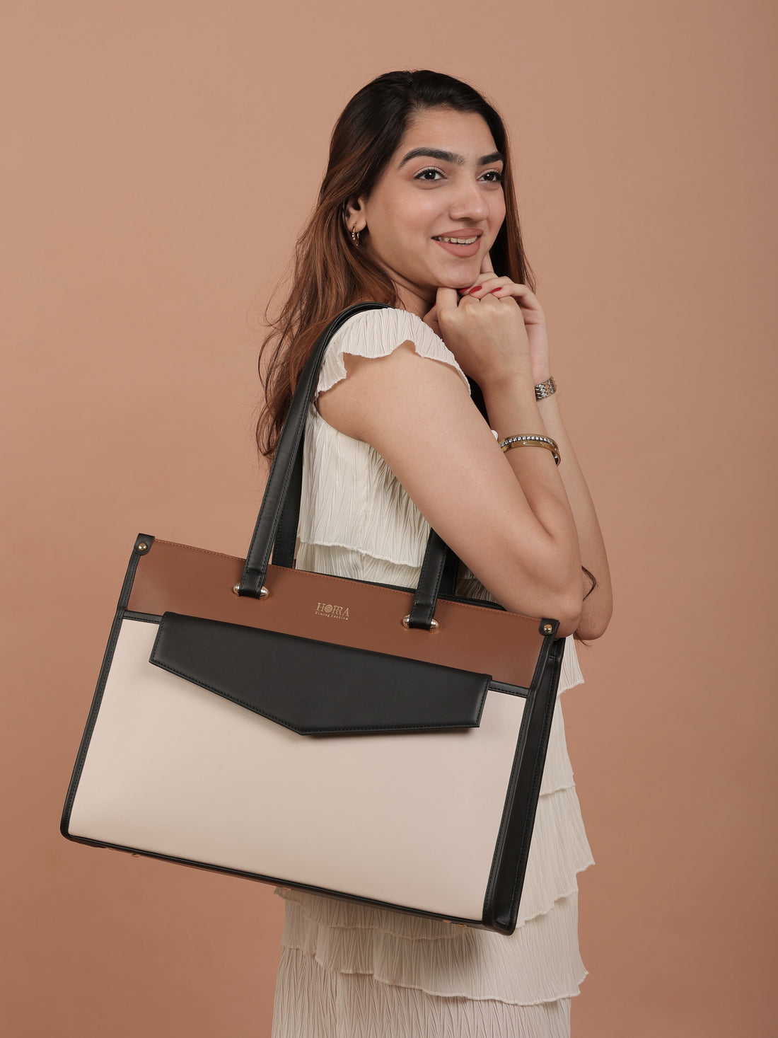 HORRA Vegan Leather 14 Inch Laptop Tote Bag For Women Office use