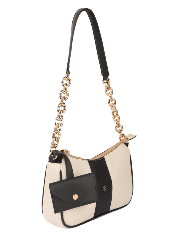 HORRA BLACK AND WHITE CASUAL CROSSBODY SLING BAG WITH DETACHABALE STRAP