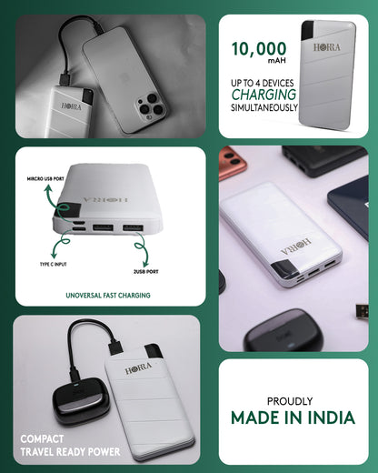 HORRA 10,000 mAH Fast Charging Compact Power Bank With Four Charging Ports