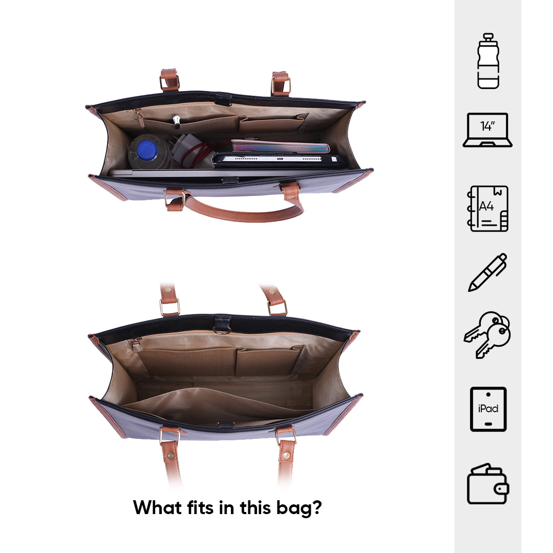 HORRA Vegan Leather Shoulder Bag For Women With External Pocket - Black | Fits 13 Inch Laptop