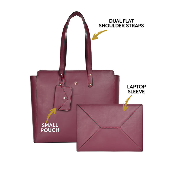 Horra Women's Office Tote Bag with 14" Laptop Sleeve - Maroon