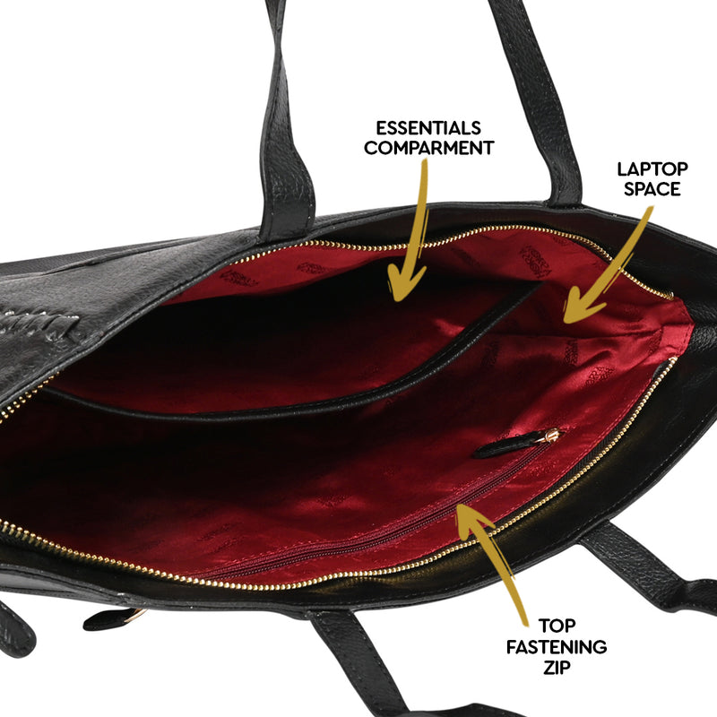 Horra Women's Oversized Tote Bag Compatible for 13" Laptop - Black