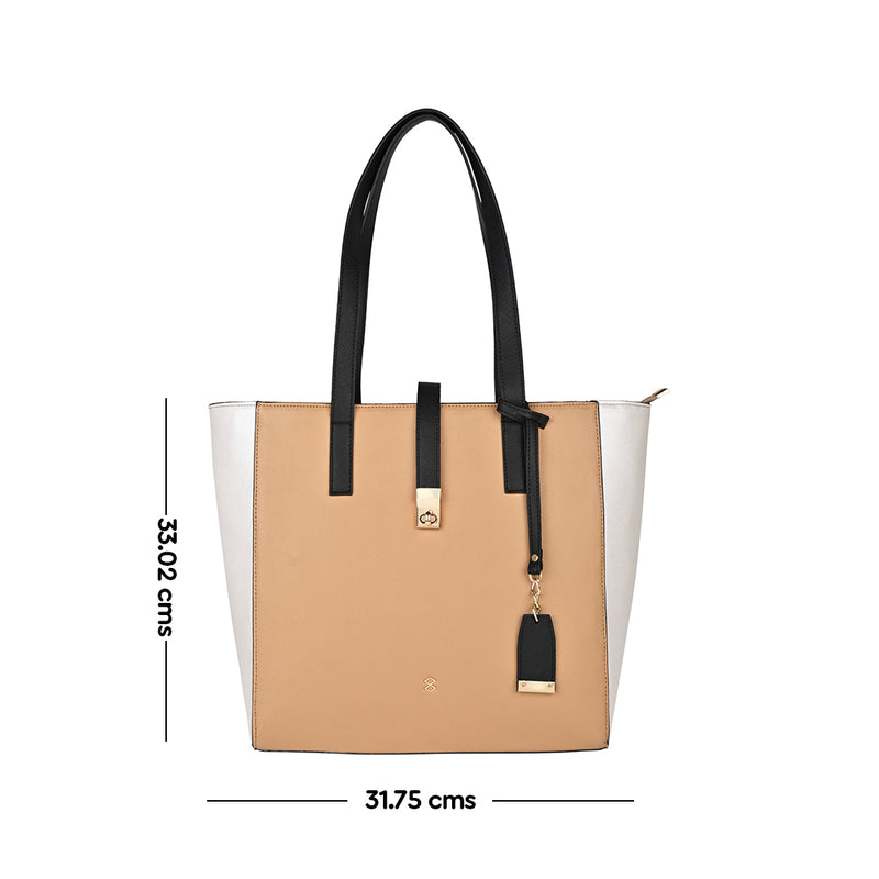 Horra Color blocked Casual Handbag for Women -Beige