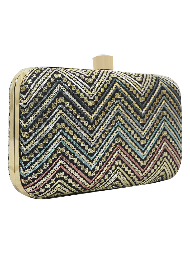HORRA ZIG ZAG PARTY CLUTCH WITH DETACHABLE CHAIN SLING