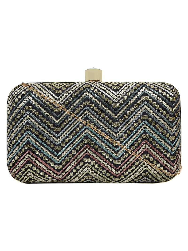 HORRA ZIG ZAG PARTY CLUTCH WITH DETACHABLE CHAIN SLING