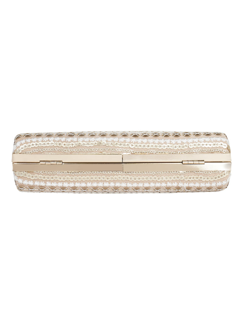 HORRA SEQUIN EMBROIDERY AND MIRROR WORK PARTY CLUTCH WITH HANDLE AND DETACHABLE CHAIN SLING