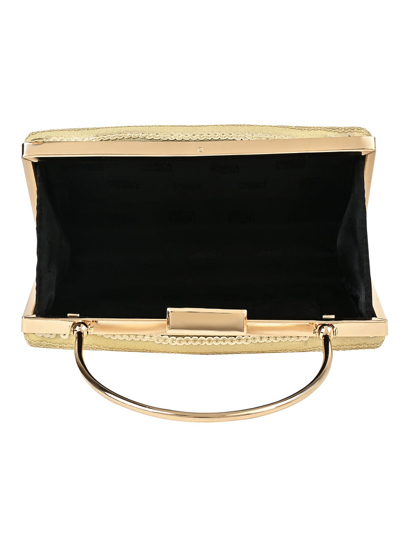 HORRA SEQUIN EMBELISSHED PARTY CLUTCH WITH HANDLE AND DETACHABLE CHAIN SLING