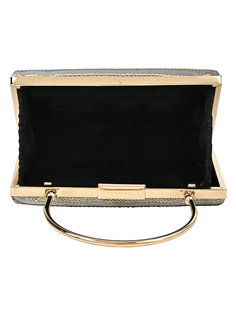 HORRA SEQUIN EMBELISSHED PARTY CLUTCH WITH HANDLE AND DETACHABLE CHAIN SLING